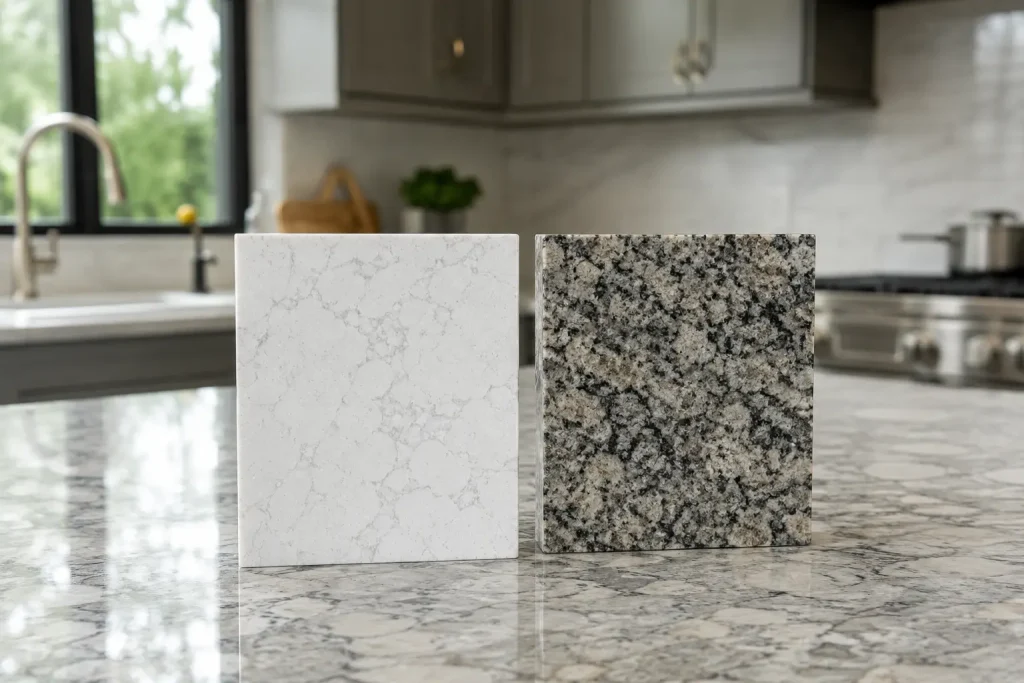 Modern kitchen with countertop samples