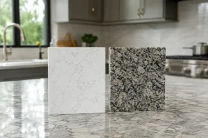 Modern kitchen with countertop samples
